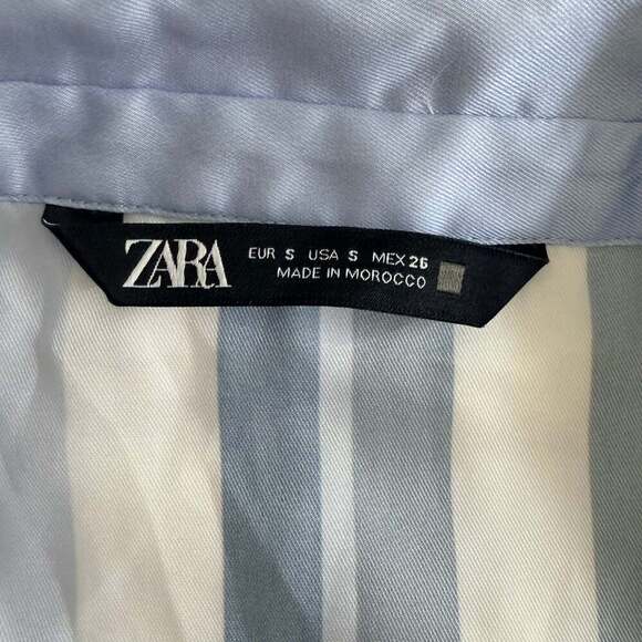 Zara Blue Striped Silky Knot Cropped Blouse - Picture 3 of 5